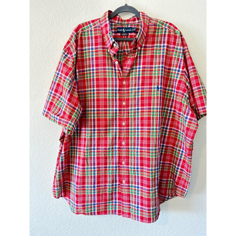 Ralph Lauren 3XB Preppy Red Plaid Short Sleeve Button Down Classic Fit Pony